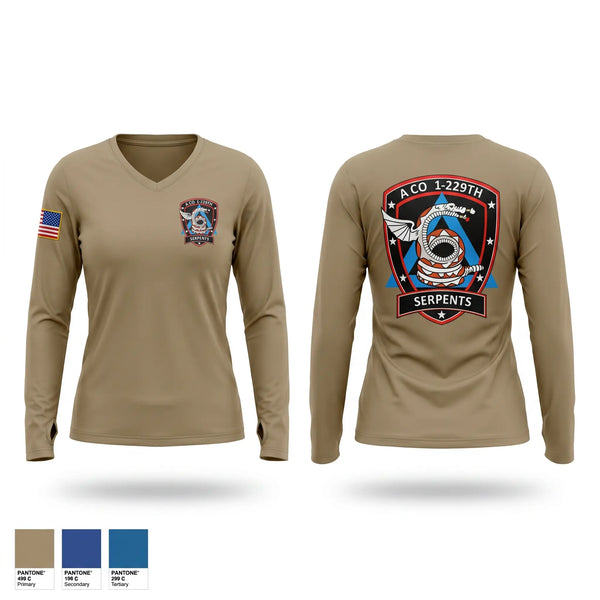 Womens Long Sleeve Vneck Shirt, A CO 1-229, Army, Teamtime, Team time, sublimation, custom sports apparel, team uniforms, spirit wear, spiritwear, sports uniforms, custom shirts, team store, custom team store, fundraiser sports, apparel fundraiser