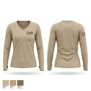 Womens Long Sleeve Vneck Shirt, UT Austin Police K9, Police, Teamtime, Team time, sublimation, custom sports apparel, team uniforms, spirit wear, spiritwear, sports uniforms, custom shirts, team store, custom team store, fundraiser sports, apparel fundraiser