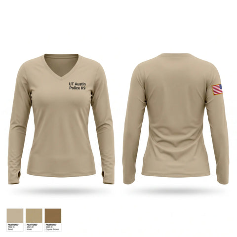 Womens Long Sleeve Vneck Shirt, UT Austin Police K9, Police, Teamtime, Team time, sublimation, custom sports apparel, team uniforms, spirit wear, spiritwear, sports uniforms, custom shirts, team store, custom team store, fundraiser sports, apparel fundraiser
