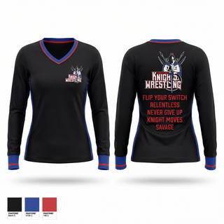 Womens Long Sleeve Vneck Shirt, Lawrence County Knights, Wrestling, Teamtime, Team time, sublimation, custom sports apparel, team uniforms, spirit wear, spiritwear, sports uniforms, custom shirts, team store, custom team store, fundraiser sports, apparel fundraiser
