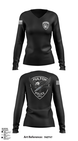 Womens Long Sleeve Vneck Shirt, Fulton Police Department, Police, Teamtime, Team time, sublimation, custom sports apparel, team uniforms, spirit wear, spiritwear, sports uniforms, custom shirts, team store, custom team store, fundraiser sports, apparel fundraiser