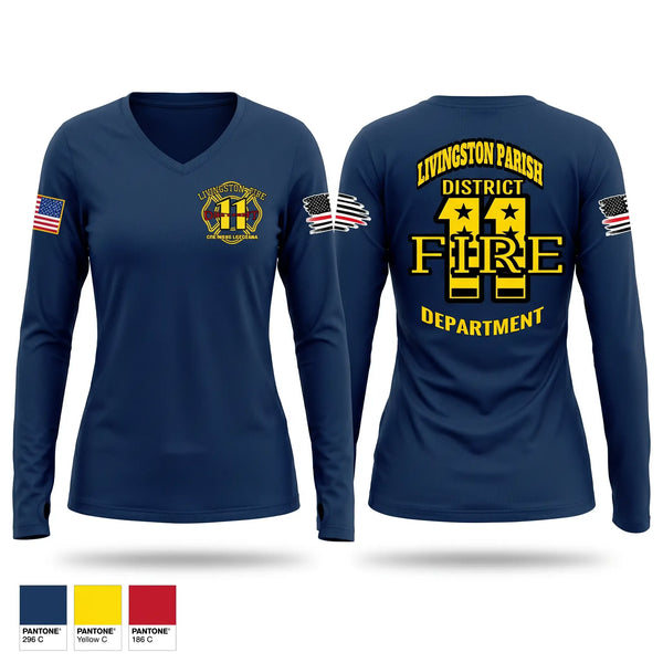Womens Long Sleeve Vneck Shirt, LPFD 11, Fire Department, Teamtime, Team time, sublimation, custom sports apparel, team uniforms, spirit wear, spiritwear, sports uniforms, custom shirts, team store, custom team store, fundraiser sports, apparel fundraiser