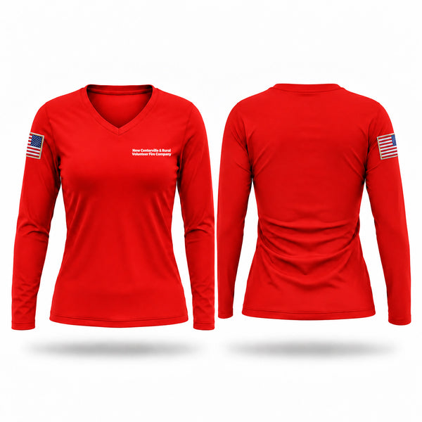 Womens Long Sleeve Vneck Shirt, New Centerville & Rural Volunteer Fire Company, Fire Department, Teamtime, Team time, sublimation, custom sports apparel, team uniforms, spirit wear, spiritwear, sports uniforms, custom shirts, team store, custom team store, fundraiser sports, apparel fundraiser