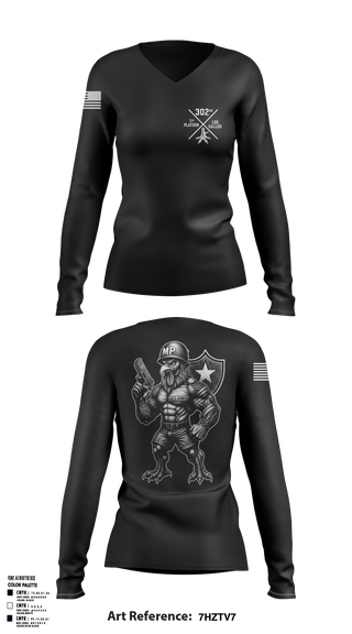 Womens Long Sleeve Vneck Shirt, 1st PLT Roosters, Army, Teamtime, Team time, sublimation, custom sports apparel, team uniforms, spirit wear, spiritwear, sports uniforms, custom shirts, team store, custom team store, fundraiser sports, apparel fundraiser