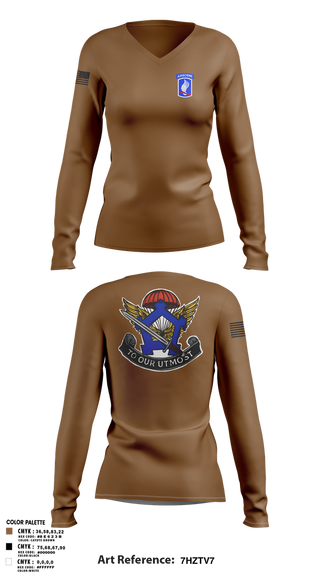 Womens Long Sleeve Vneck Shirt, HHC, Brigade Support Battalion 173D IBCT(A), , Teamtime, Team time, sublimation, custom sports apparel, team uniforms, spirit wear, spiritwear, sports uniforms, custom shirts, team store, custom team store, fundraiser sports, apparel fundraiser
