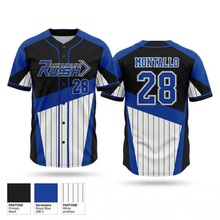 Full Button Baseball Jersey, Richmond Rush, Baseball, Teamtime, Team time, sublimation, custom sports apparel, team uniforms, spirit wear, spiritwear, sports uniforms, custom shirts, team store, custom team store, fundraiser sports, apparel fundraiser