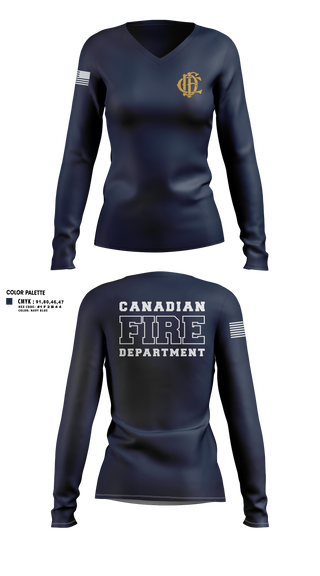 Womens Long Sleeve Vneck Shirt, Canadian Volunteer Fire Department, Fire Department, Teamtime, Team time, sublimation, custom sports apparel, team uniforms, spirit wear, spiritwear, sports uniforms, custom shirts, team store, custom team store, fundraiser sports, apparel fundraiser