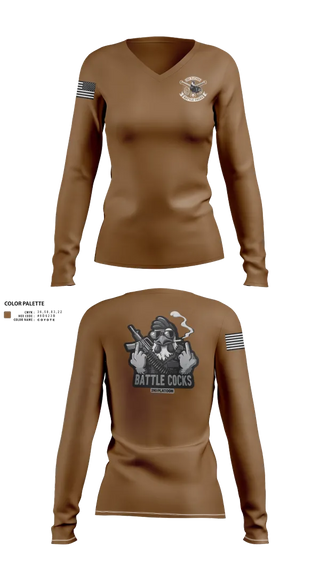 Womens Long Sleeve Vneck Shirt, BATTLECOCKS, Boldsteel, 2-32 Far., , Teamtime, Team time, sublimation, custom sports apparel, team uniforms, spirit wear, spiritwear, sports uniforms, custom shirts, team store, custom team store, fundraiser sports, apparel fundraiser