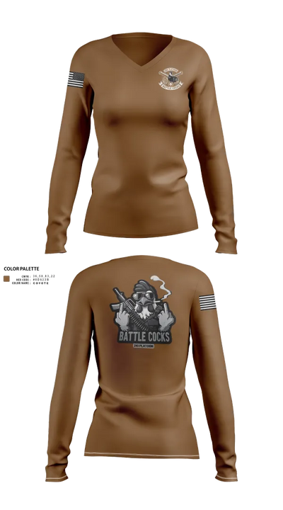 BATTLECOCKS, Boldsteel, 2-32 Far. 8081445 Women's Long Sleeve V-neck Shirt - 1