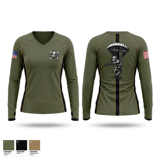 Womens Long Sleeve Vneck Shirt, 1-1 SFG (A) MOPO, Army, Teamtime, Team time, sublimation, custom sports apparel, team uniforms, spirit wear, spiritwear, sports uniforms, custom shirts, team store, custom team store, fundraiser sports, apparel fundraiser