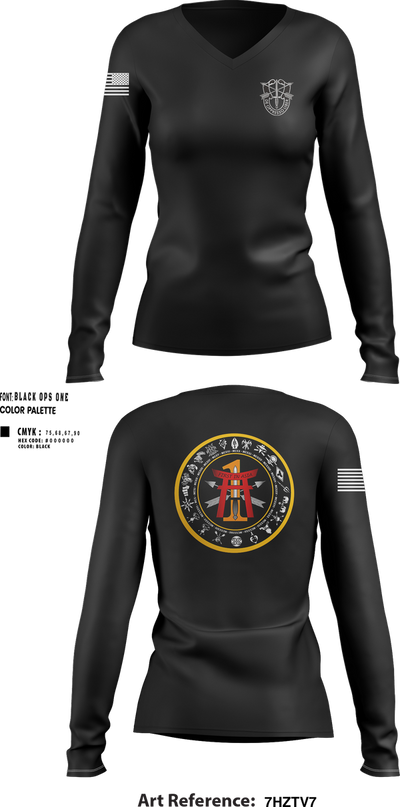 1st Battalion, 1st Special Forces Group (Airborne) 63765130 Women's Long Sleeve V-neck Shirt - 1