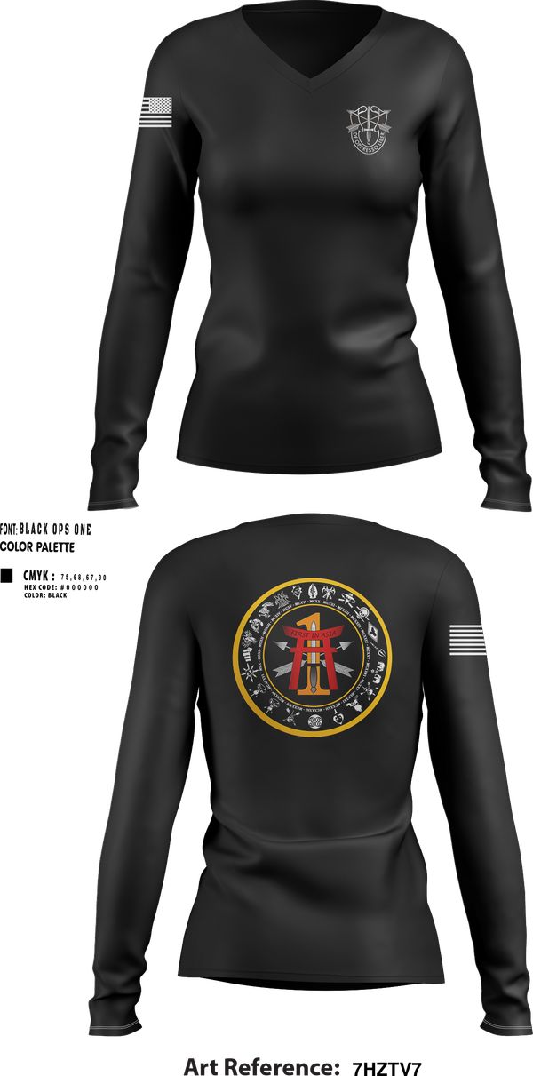 Womens Long Sleeve Vneck Shirt, 1st Battalion, 1st Special Forces Group (Airborne), Army, Teamtime, Team time, sublimation, custom sports apparel, team uniforms, spirit wear, spiritwear, sports uniforms, custom shirts, team store, custom team store, fundraiser sports, apparel fundraiser