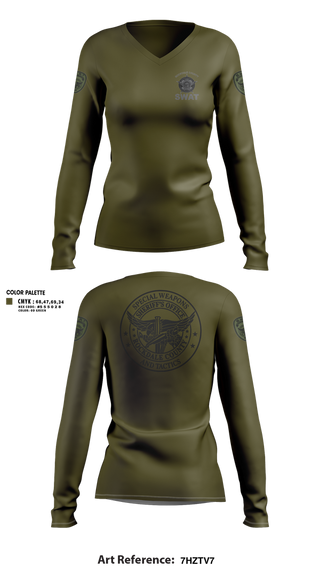 Womens Long Sleeve Vneck Shirt, Rockdale SWAT, Police, Teamtime, Team time, sublimation, custom sports apparel, team uniforms, spirit wear, spiritwear, sports uniforms, custom shirts, team store, custom team store, fundraiser sports, apparel fundraiser