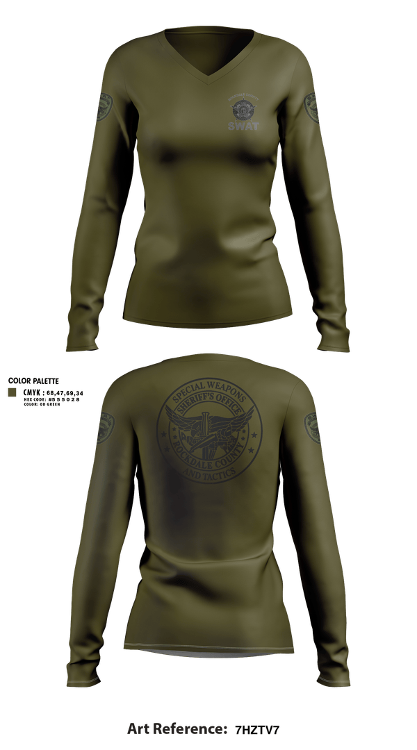 Womens Long Sleeve Vneck Shirt, Rockdale SWAT, Police, Teamtime, Team time, sublimation, custom sports apparel, team uniforms, spirit wear, spiritwear, sports uniforms, custom shirts, team store, custom team store, fundraiser sports, apparel fundraiser