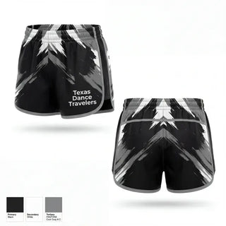 Womens Shorts, Texas Dance Travelers, Cheer, Teamtime, Team time, sublimation, custom sports apparel, team uniforms, spirit wear, spiritwear, sports uniforms, custom shirts, team store, custom team store, fundraiser sports, apparel fundraiser