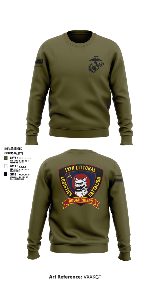 Crew Neck Sweatshirt, 12TH LITTORAL LOGISTICS BATTALION, Marines, Teamtime, Team time, sublimation, custom sports apparel, team uniforms, spirit wear, spiritwear, sports uniforms, custom shirts, team store, custom team store, fundraiser sports, apparel fundraiser