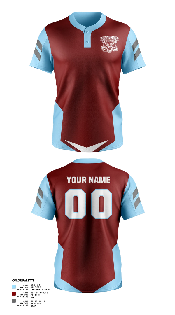 Two Button Softball Jersey, Broadmoor High School Softball, Softball, Teamtime, Team time, sublimation, custom sports apparel, team uniforms, spirit wear, spiritwear, sports uniforms, custom shirts, team store, custom team store, fundraiser sports, apparel fundraiser