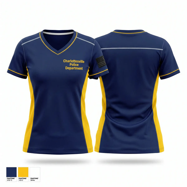 Womens Short Sleeve Vneck Shirt, Charlottesville Police Department, Police, Teamtime, Team time, sublimation, custom sports apparel, team uniforms, spirit wear, spiritwear, sports uniforms, custom shirts, team store, custom team store, fundraiser sports, apparel fundraiser