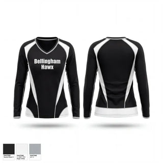 Womens Long Sleeve Vneck Shirt, Bellingham Hawx, Men's Lacrosse, Teamtime, Team time, sublimation, custom sports apparel, team uniforms, spirit wear, spiritwear, sports uniforms, custom shirts, team store, custom team store, fundraiser sports, apparel fundraiser