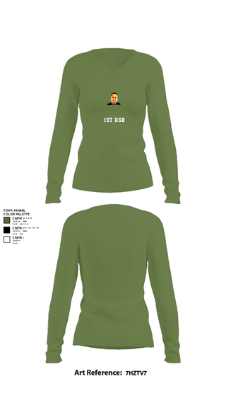 Women's Long Sleeve Vneck Shirt, 1st DSB, Marines, Teamtime, Team time, sublimation, custom sports apparel, team uniforms, spirit wear, spiritwear, sports uniforms, custom shirts, team store, custom team store, fundraiser sports, apparel fundraiser