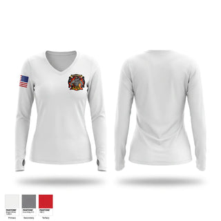 Womens Long Sleeve Vneck Shirt, Fort Worth Fire Department, Fire Department, Teamtime, Team time, sublimation, custom sports apparel, team uniforms, spirit wear, spiritwear, sports uniforms, custom shirts, team store, custom team store, fundraiser sports, apparel fundraiser
