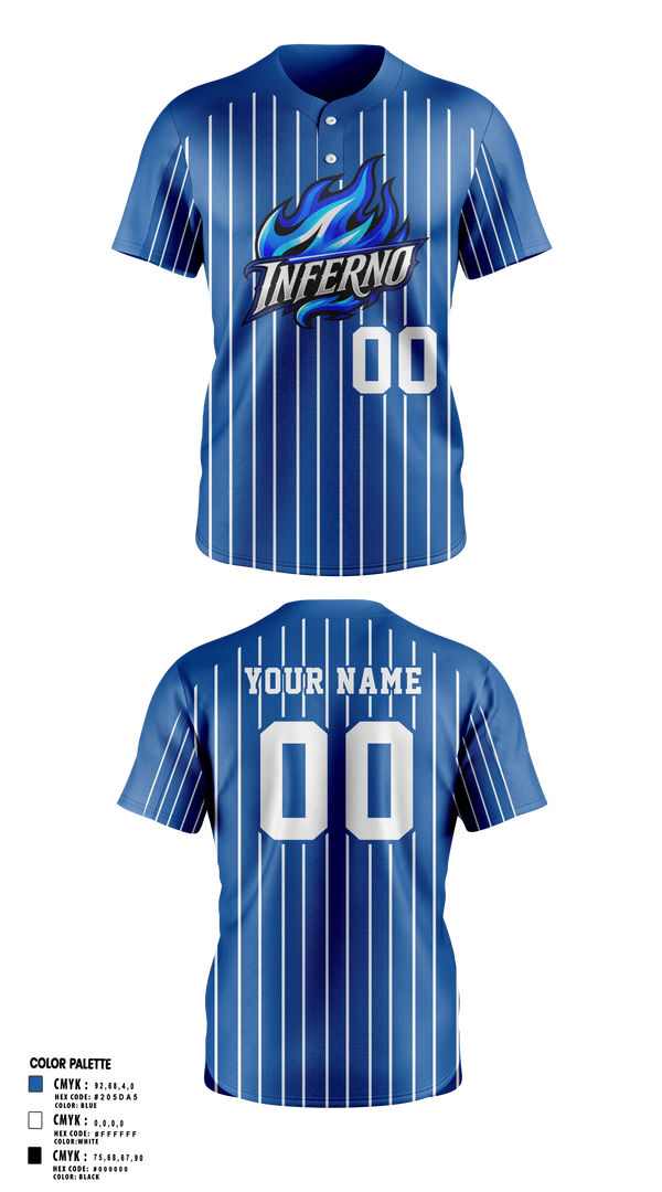 Two Button Softball Jersey, Inferno, Softball, Teamtime, Team time, sublimation, custom sports apparel, team uniforms, spirit wear, spiritwear, sports uniforms, custom shirts, team store, custom team store, fundraiser sports, apparel fundraiser