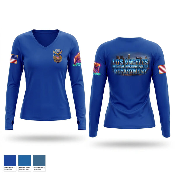 Womens Long Sleeve Vneck Shirt, Federal Reserve Police DTLA, Police, Teamtime, Team time, sublimation, custom sports apparel, team uniforms, spirit wear, spiritwear, sports uniforms, custom shirts, team store, custom team store, fundraiser sports, apparel fundraiser