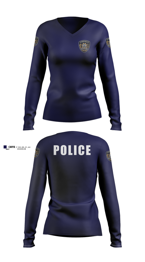 Womens Long Sleeve Vneck Shirt, Cresco Police Department, Police, Teamtime, Team time, sublimation, custom sports apparel, team uniforms, spirit wear, spiritwear, sports uniforms, custom shirts, team store, custom team store, fundraiser sports, apparel fundraiser