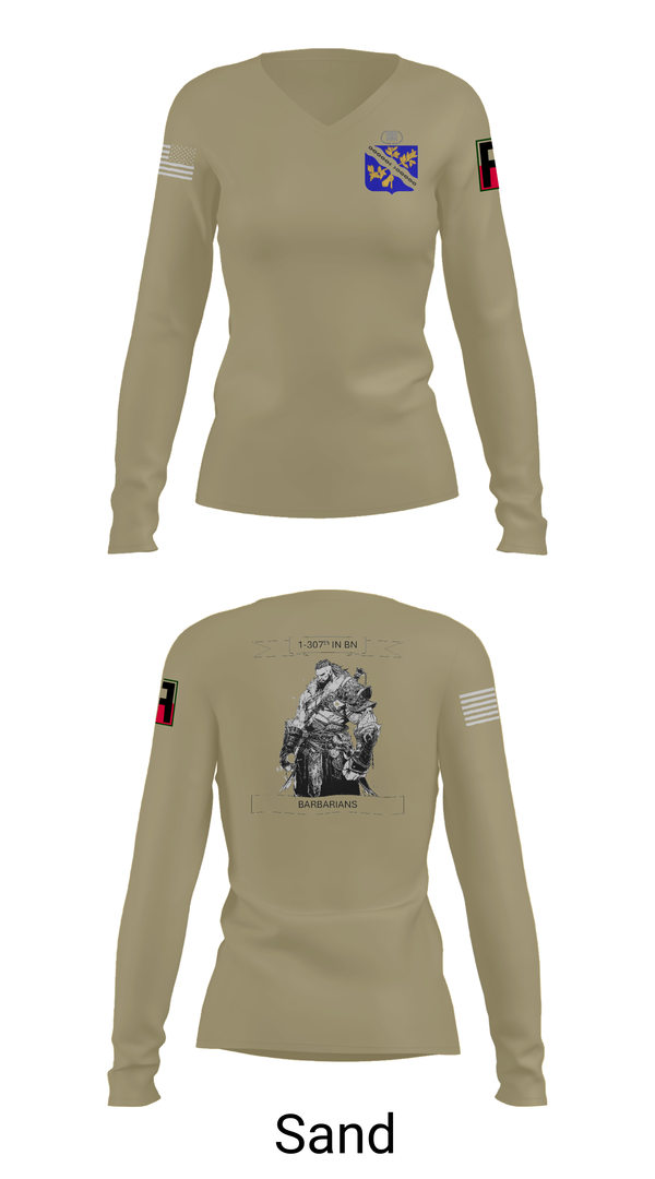 Womens Long Sleeve Vneck Shirt, 1-306th IN BN, , Teamtime, Team time, sublimation, custom sports apparel, team uniforms, spirit wear, spiritwear, sports uniforms, custom shirts, team store, custom team store, fundraiser sports, apparel fundraiser