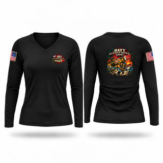 Womens Long Sleeve Vneck Shirt, NIOCPAC, Navy, Teamtime, Team time, sublimation, custom sports apparel, team uniforms, spirit wear, spiritwear, sports uniforms, custom shirts, team store, custom team store, fundraiser sports, apparel fundraiser