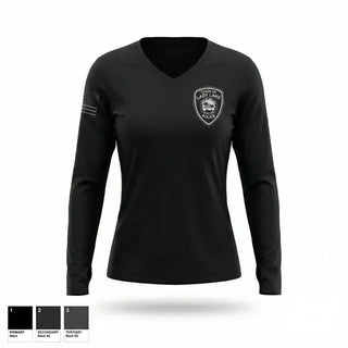 Womens Long Sleeve Vneck Shirt, Lady Lake Police Department, Police, Teamtime, Team time, sublimation, custom sports apparel, team uniforms, spirit wear, spiritwear, sports uniforms, custom shirts, team store, custom team store, fundraiser sports, apparel fundraiser