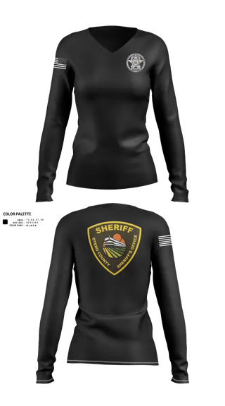 Womens Long Sleeve Vneck Shirt, Otero County Sheriffs Office, Police, Teamtime, Team time, sublimation, custom sports apparel, team uniforms, spirit wear, spiritwear, sports uniforms, custom shirts, team store, custom team store, fundraiser sports, apparel fundraiser