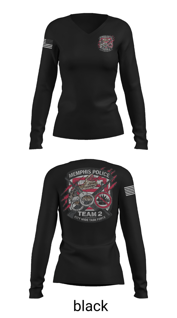 Womens Long Sleeve Vneck Shirt, Memphis Police City Wide Task Force Team Two, Police, Teamtime, Team time, sublimation, custom sports apparel, team uniforms, spirit wear, spiritwear, sports uniforms, custom shirts, team store, custom team store, fundraiser sports, apparel fundraiser
