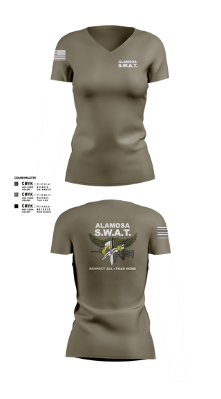 Women's Short Sleeve Vneck Shirt, Alamosa SWAT Team, Police, Teamtime, Team time, sublimation, custom sports apparel, team uniforms, spirit wear, spiritwear, sports uniforms, custom shirts, team store, custom team store, fundraiser sports, apparel fundraiser