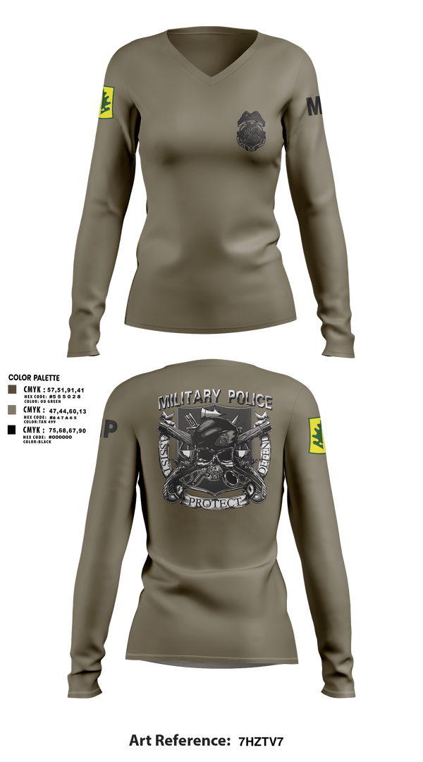 Women's Long Sleeve Vneck Shirt, 307TH Military Police Company, , Teamtime, Team time, sublimation, custom sports apparel, team uniforms, spirit wear, spiritwear, sports uniforms, custom shirts, team store, custom team store, fundraiser sports, apparel fundraiser