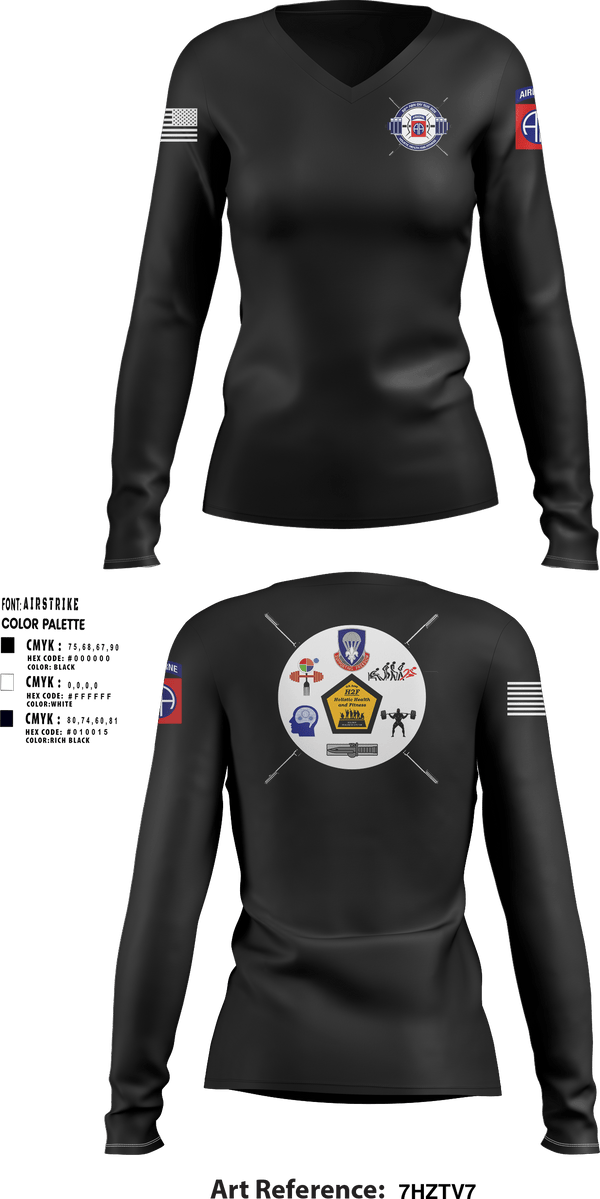 Women's Long Sleeve Vneck Shirt, 82nd ADSB H2F, Army, Teamtime, Team time, sublimation, custom sports apparel, team uniforms, spirit wear, spiritwear, sports uniforms, custom shirts, team store, custom team store, fundraiser sports, apparel fundraiser