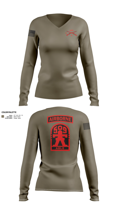 3-509th Parachute Infantry BN Able Nation 10459424 Women's Long Sleeve V-neck Shirt - 22