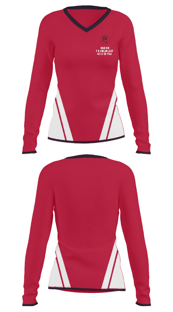 Women's Long Sleeve Vneck Shirt, Marion Franklin lady Red Devils, Women's Basketball, Teamtime, Team time, sublimation, custom sports apparel, team uniforms, spirit wear, spiritwear, sports uniforms, custom shirts, team store, custom team store, fundraiser sports, apparel fundraiser