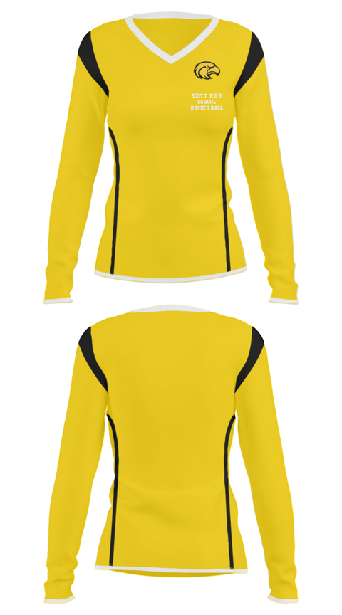 Women's Long Sleeve Vneck Shirt, Scott High School Basketball, Women's Basketball, Teamtime, Team time, sublimation, custom sports apparel, team uniforms, spirit wear, spiritwear, sports uniforms, custom shirts, team store, custom team store, fundraiser sports, apparel fundraiser