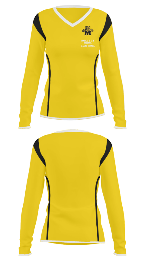 Women's Long Sleeve Vneck Shirt, Madill High School Basketball, Women's Basketball, Teamtime, Team time, sublimation, custom sports apparel, team uniforms, spirit wear, spiritwear, sports uniforms, custom shirts, team store, custom team store, fundraiser sports, apparel fundraiser