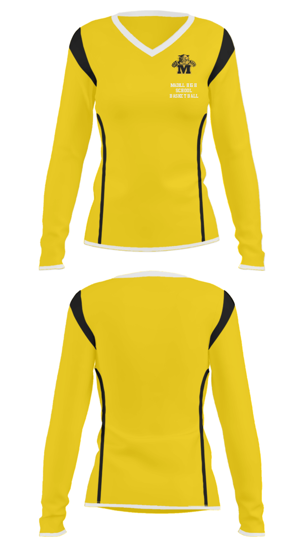 Women's Long Sleeve Vneck Shirt, Madill High School Basketball, Women's Basketball, Teamtime, Team time, sublimation, custom sports apparel, team uniforms, spirit wear, spiritwear, sports uniforms, custom shirts, team store, custom team store, fundraiser sports, apparel fundraiser