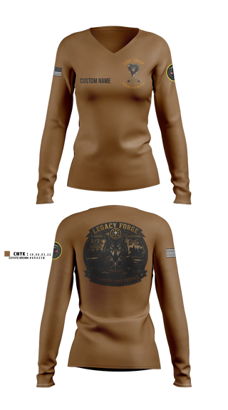 Womens Long Sleeve Vneck Shirt, Legacy 3/2 Fury Troop, Army, Teamtime, Team time, sublimation, custom sports apparel, team uniforms, spirit wear, spiritwear, sports uniforms, custom shirts, team store, custom team store, fundraiser sports, apparel fundraiser