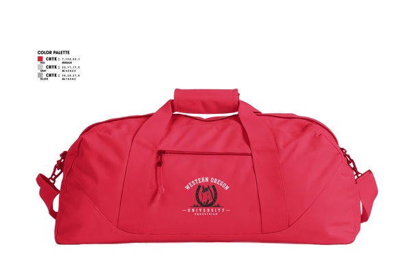 Duffle Bag, Western Oregon University Equestrian, Spirit Store, Teamtime, Team time, sublimation, custom sports apparel, team uniforms, spirit wear, spiritwear, sports uniforms, custom shirts, team store, custom team store, fundraiser sports, apparel fundraiser