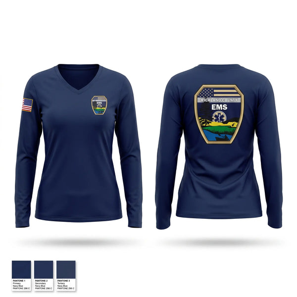 Womens Long Sleeve Vneck Shirt, RC EMS, EMS/EMT, Teamtime, Team time, sublimation, custom sports apparel, team uniforms, spirit wear, spiritwear, sports uniforms, custom shirts, team store, custom team store, fundraiser sports, apparel fundraiser