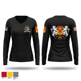 Womens Long Sleeve Vneck Shirt, Bravo 1-43 ADA, Army, Teamtime, Team time, sublimation, custom sports apparel, team uniforms, spirit wear, spiritwear, sports uniforms, custom shirts, team store, custom team store, fundraiser sports, apparel fundraiser