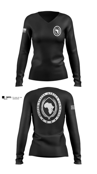 Womens Long Sleeve Vneck Shirt, USAFRICOM, Army, Teamtime, Team time, sublimation, custom sports apparel, team uniforms, spirit wear, spiritwear, sports uniforms, custom shirts, team store, custom team store, fundraiser sports, apparel fundraiser