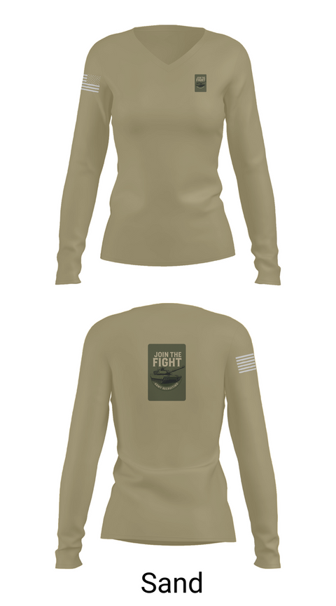 Womens Long Sleeve Vneck Shirt, Army Recruiting, Army, Teamtime, Team time, sublimation, custom sports apparel, team uniforms, spirit wear, spiritwear, sports uniforms, custom shirts, team store, custom team store, fundraiser sports, apparel fundraiser