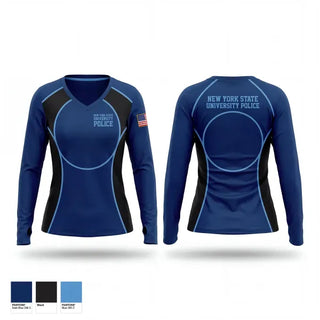 Womens Long Sleeve Vneck Shirt, New York State University Police, Police, Teamtime, Team time, sublimation, custom sports apparel, team uniforms, spirit wear, spiritwear, sports uniforms, custom shirts, team store, custom team store, fundraiser sports, apparel fundraiser
