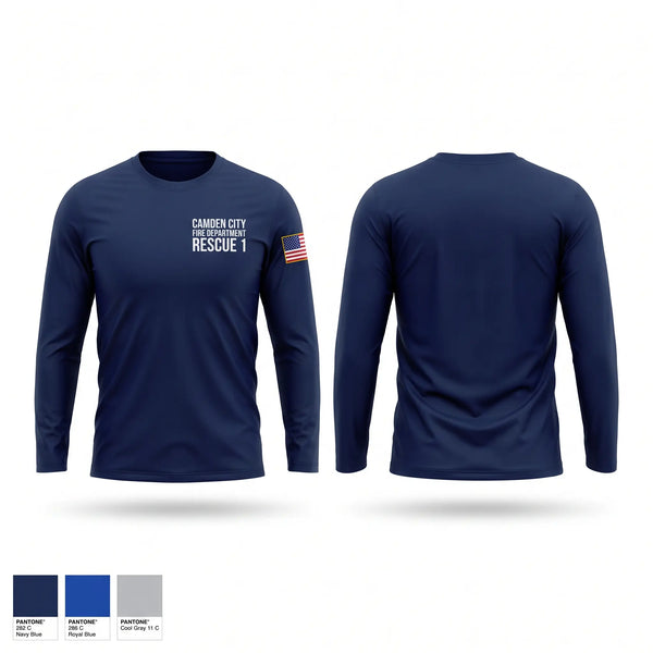 Long Sleeve Performance Shirt, Camden city fire department, rescue 1, Fire Department, Teamtime, Team time, sublimation, custom sports apparel, team uniforms, spirit wear, spiritwear, sports uniforms, custom shirts, team store, custom team store, fundraiser sports, apparel fundraiser