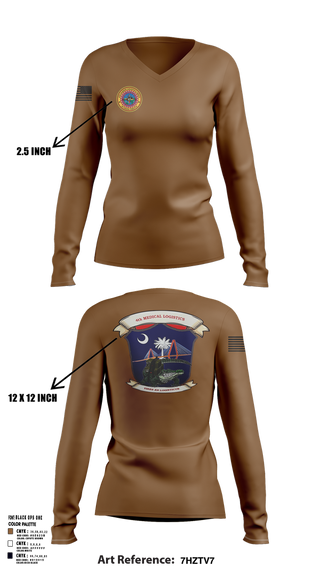 Womens Long Sleeve Vneck Shirt, 4th Medical Logistics, Marines, Teamtime, Team time, sublimation, custom sports apparel, team uniforms, spirit wear, spiritwear, sports uniforms, custom shirts, team store, custom team store, fundraiser sports, apparel fundraiser
